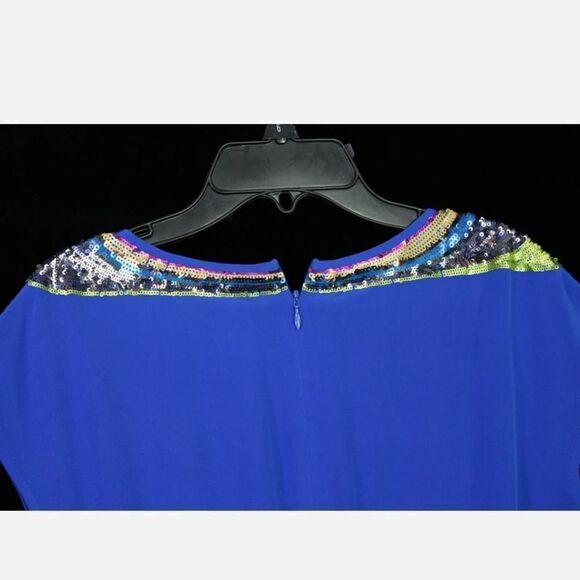 TRINA TURK BLUE SILK SEQUIN ROMPER/JUMPSUIT SIZE 8 COBALT BLUE CREW NECK  - Picture 4 of 7